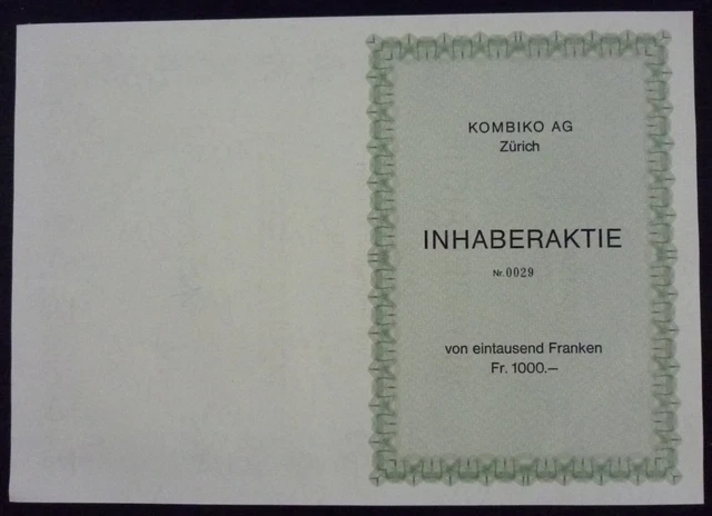 Switzerland 1969 - Kombiko Bank - Bond - Share - Stock 1000 Fr. - Zurich A1