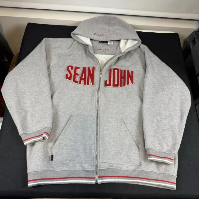 Men’s Vintage Y2K Sean John Full Zip Hoodie Gray Red 4XL