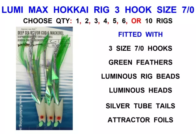 JUMBO HOKKAI RIG 3 Size 7/0 Hooks Sea Fishing Tackle Rigs Lures Cod  Mackerel £2.99 - PicClick UK
