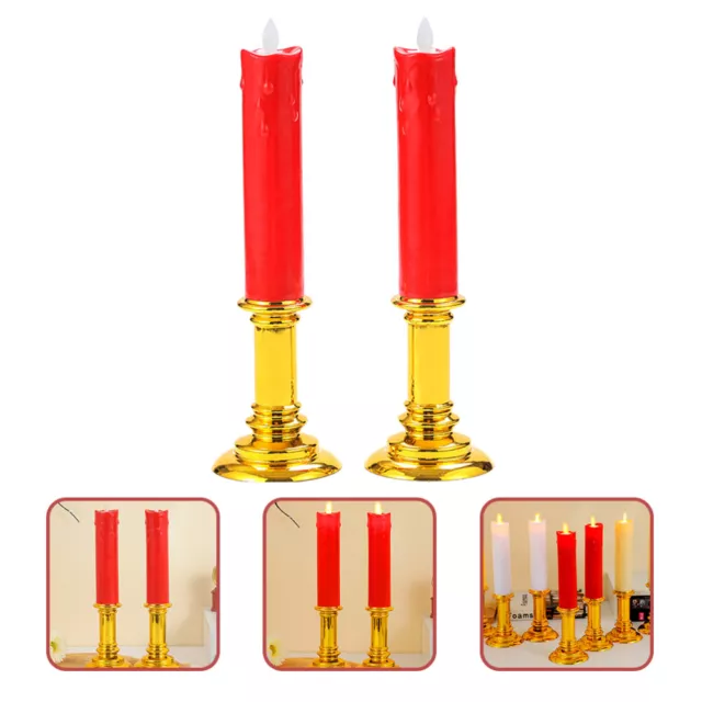 2 Pcs Rot Plastik Kerzenlicht Gefälschte Spitzkerzen Geführte Kerzenlichter