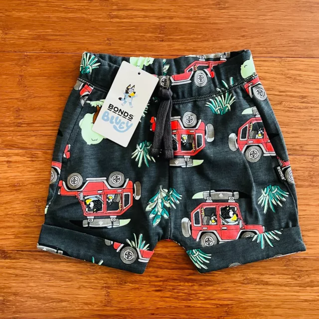 Bonds Baby Bluey Hipster Toughie Grey Road Trip Red Jeep Shorts Size 1 BNWT