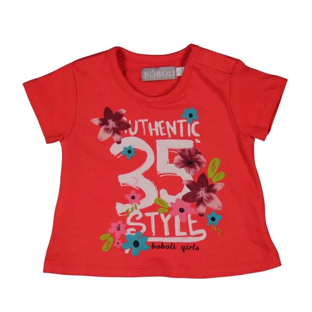 Maniche Corte Neonata T-Shirt Fiori Rosso Di Boboli Tgl 62 68 74 80 86 92