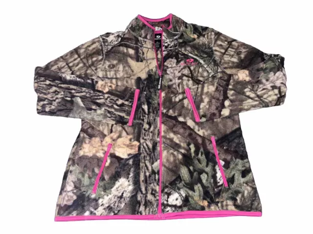 Mossy Oak Womens L 12-14 Camouflage Jacket Full Zip Fleece Pink Trim Girls NWOT