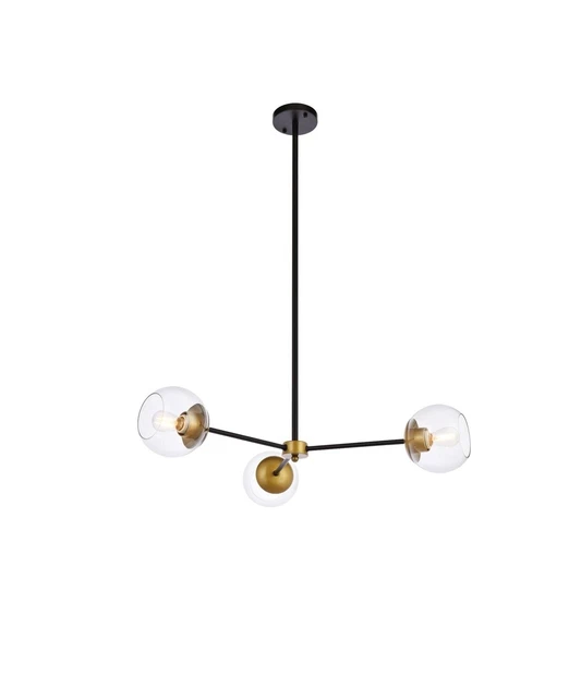 Living District LD646D32BRK 32 in. Briggs Pendant in Black & Brass with Clear Sh