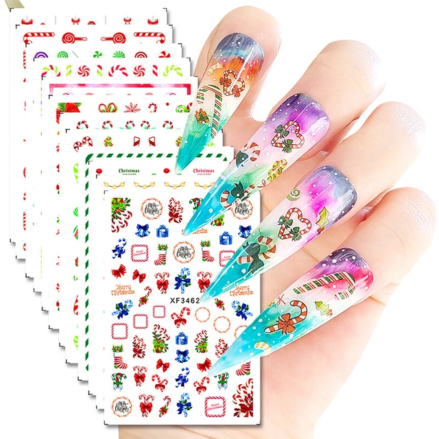 3D Père Noël Stickers Ongles Auto-Adhésif Flocon de Neige Arbre Ongle Décalques,