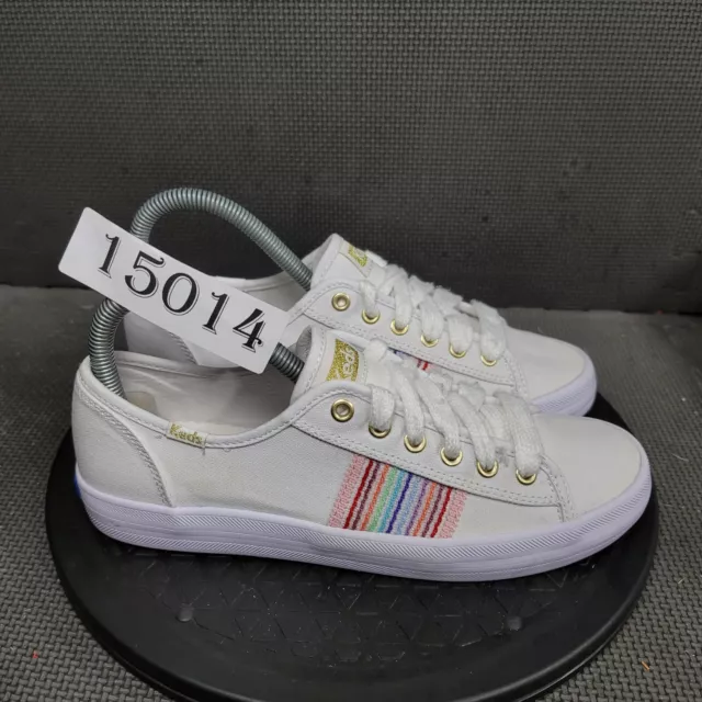 Keds Kickstart Rainbow Stripe Shoes Womens Sz 7.5 White Canvas Sneakers
