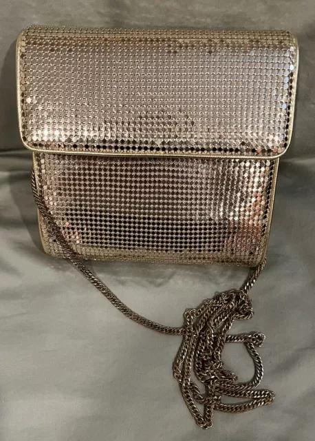 Whiting and Davis Disco Mesh Gold Tone Metal Purse Evening Bag 1998