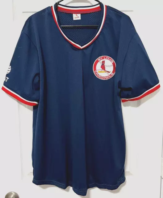 ST LOUIS CARDINALS Men Navy Sewn Patch Logo V-Neck Pullover Baseball Jersey XL