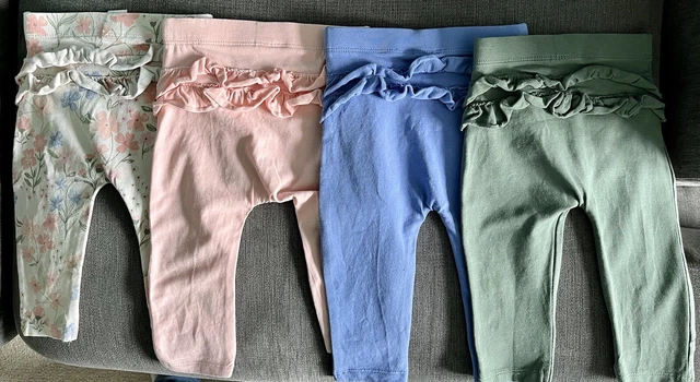 4 x GEORGE 3-6 Months Baby Girl Ruffled Leggings Bundle Blue Green Pink Floral