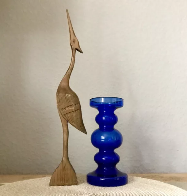 60er 70er Jahre blau Glas Kerzenständer Vase ? Blumenvase ? Glasvase?