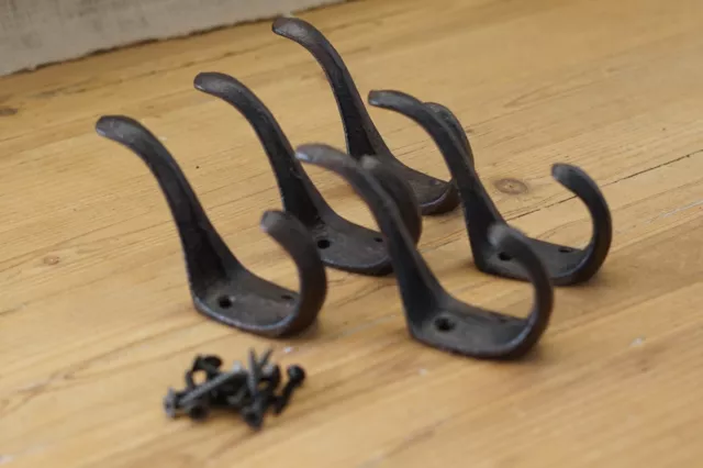 5 Coat Hooks Hat Hook Hall Tree 3" Rustic Towel Vintage Style Cast Iron Wall 3