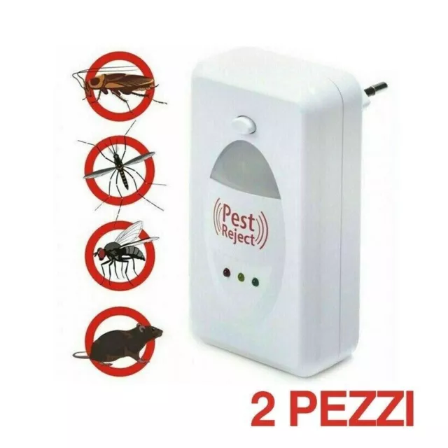 2 Pest Reject Insetticida Anti Zanzare Scaccia Topi Insetti Repellente Ultrasuon