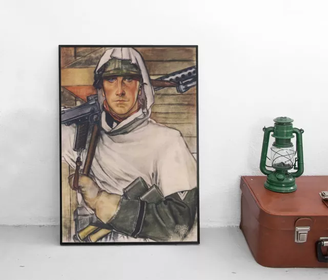 Poster Deutscher Soldat mit MG42 / Weltkrieg Wehrmacht Militaria Plakat