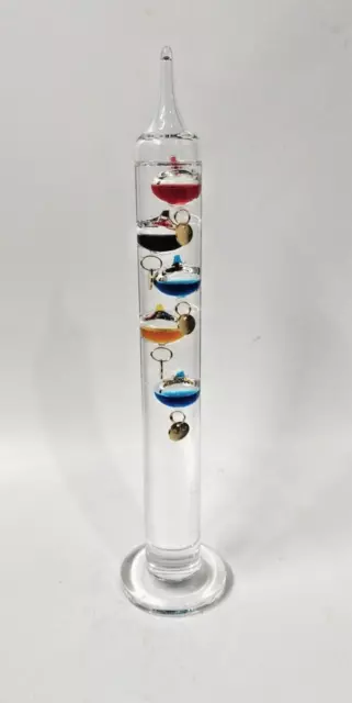 Vintage Galileo Thermometer 11" Tall Glass Tube with 5 Floating Spheres