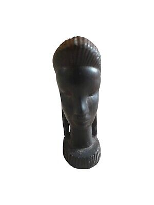 Vtg African Hand Carved Ebony Wood Female Head Bust Miniature Statue 4.5 " Tall