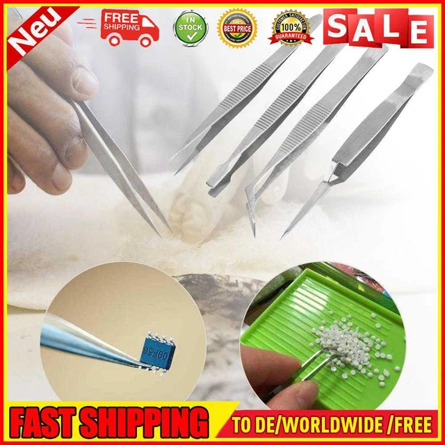 4 Stück Edelstahl-Pinzette spitz Ellenbogen flach Kreuz für Craft Kraft