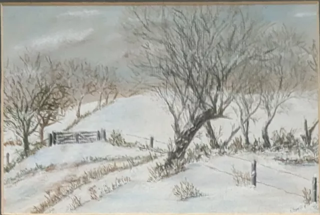 Framed & glazed pastel drawing of a wintry landscape by P.Short