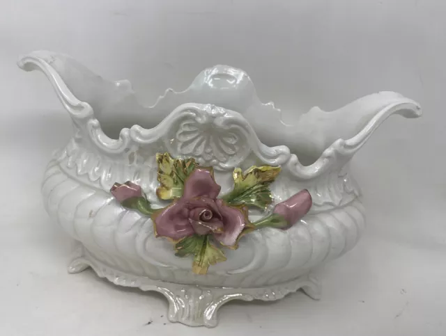 Antique Capodimonte Large Covered Tureen Ladle Rococo Soup Bowl Lid Handles