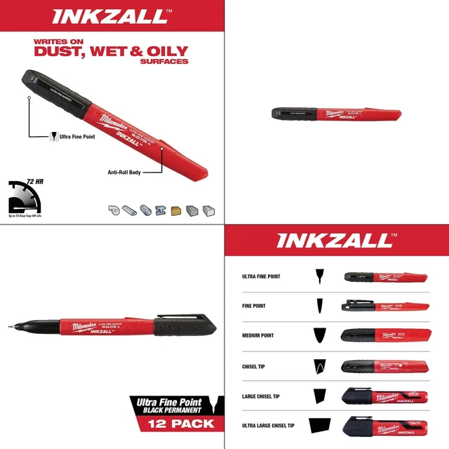Inkzall Black Ultra Fine Point Jobsite Permanent Markers (12-pack) | Milwaukee