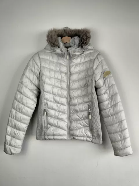 Superdry Fuji Mountain Pearl White Double Zip Puffer Jacket Coat - Women's UK 10