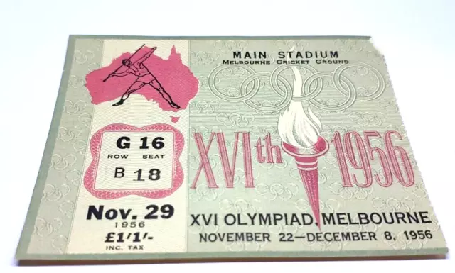 1956 Melbourne Olympic Games Main Stadium Mcg Ticket Dated 29 November 1956