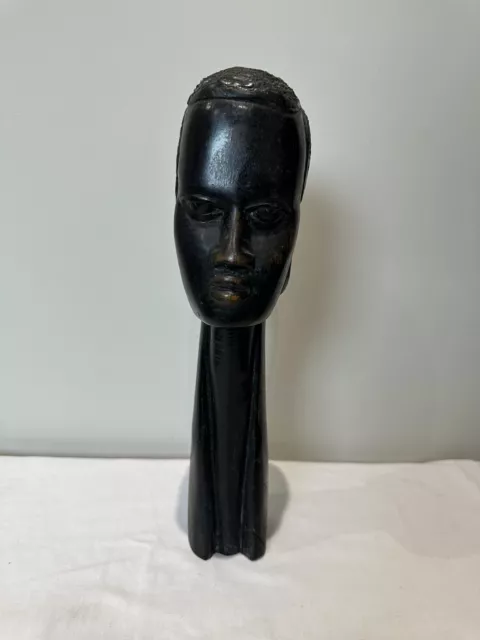 Vintage Carved African Tribal Head Bust Statue Black/Dark Wood