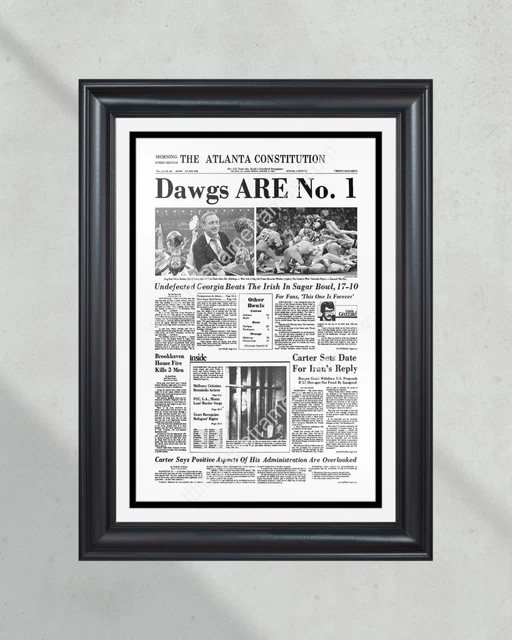 1980 Georgia Bulldogs National Champions Framed Front Page Newspaper Print UGA