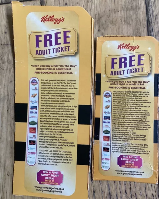 2 X Kellogg’s Merlin Attraction Grown Ups Go Free Ticket Digital Codes  *EMAIL*