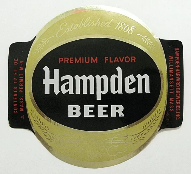Hampden Harvard Breweries HAMPDEN BEER  foil beer label MA 12oz M4 Permit