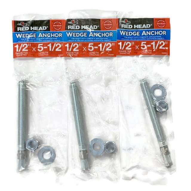RED HEAD 50097 1/2-in x 5-1/2-in Heavy Duty Concrete Wedge Anchor 3-Pack