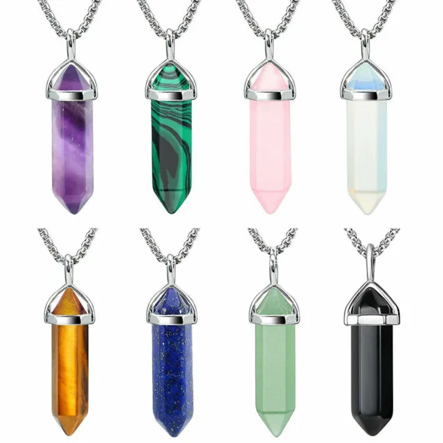 8X Hexagonal Heal Pointed Crystal Stone Natural Quartz Necklace Jewelry Pendant-