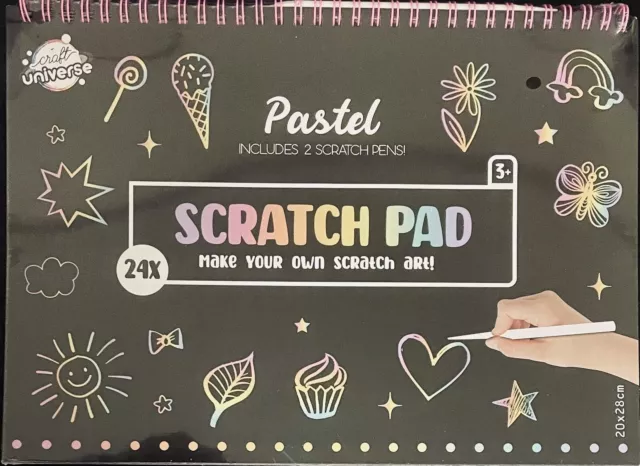 Craft Universe Kratzbilder Block Scratch Pad "Pastel" 24 Bilder (20 x 28 cm)