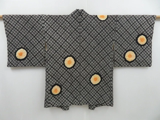 3022T09z580  Japanese Kimono Silk SHIBORI HAORI  Black