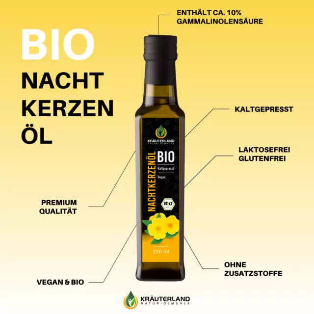 Bio Nachtkerzenöl 2x250ml, vegan, kaltgepresst, naturrein, GLA Linolensäure 10% 2