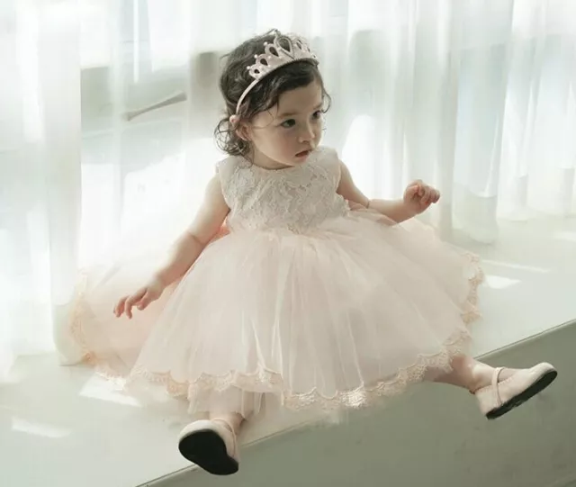Infant Baby Girl Birthday Wedding Pageant Party Princess Lace Tutu bowknot Dress 3