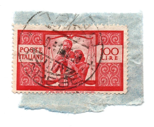 Italy 1945 Democracy 100L SC: 477 Red Used Stamp On Paper (a1)
