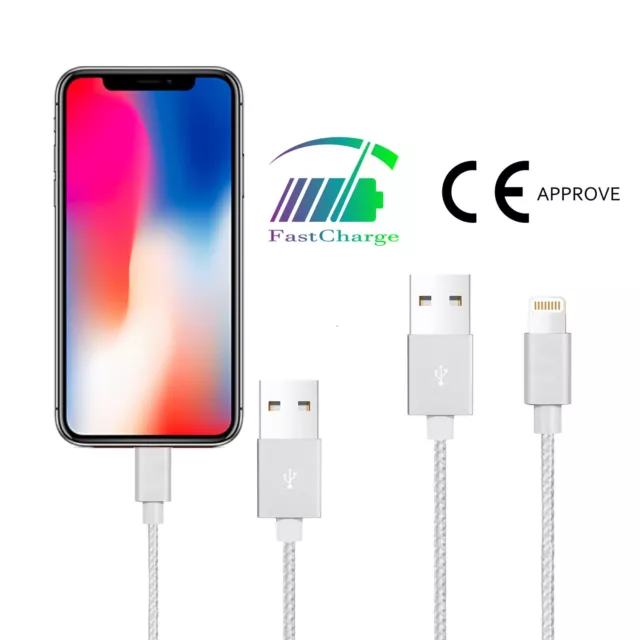 Long Braided USB Quick Charger Data Charging Cable Lead For iPhone X XR 7 8 6 12 2