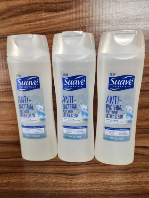 Suave Essentials Anti-bacterial Body Wash Deeply Clean Moisturizing 15 Oz 3 Pack