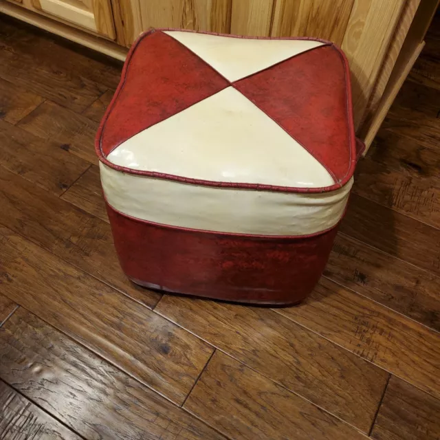 Vintage Mid Century Retro Vinyl Ottoman Hassock Foot Stool 1960s Era Red And