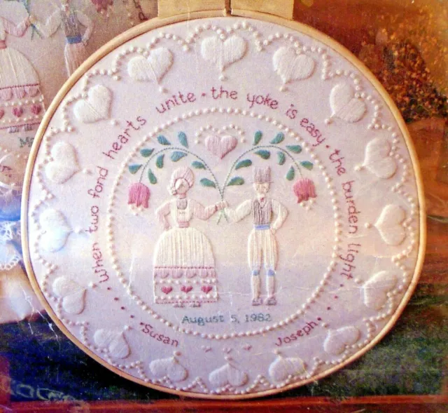 Sunset Stitchery Folk Art Wedding Ring Stamped Candlewicking Embroidery Kit 12"