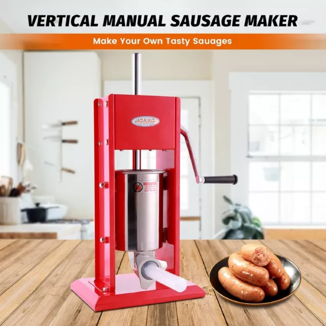 Hakka 3L 7Lbs Sausage Stuffer 2 Speed Stainless Steel Vertical Meat Filler Maker