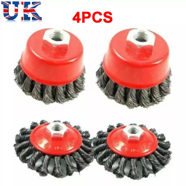 4Pcs Twist Knot Semi Flat Wire Wheel Cup Brush Tool Set For Angle Grinder M14 UK