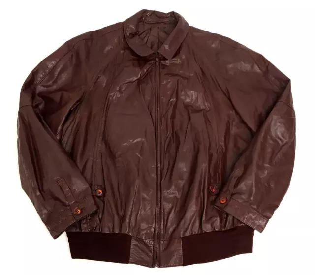 Giacca Biker Vintage anni '80 Marrone Vera Pelle Bomber Uomo Large
