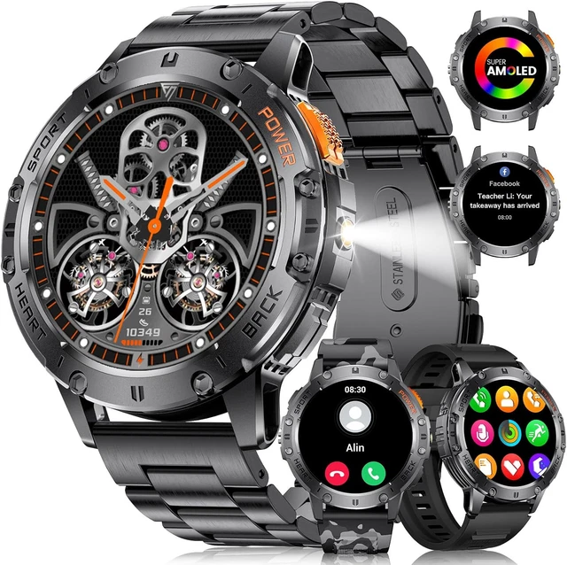 DREMAC Smartwatch Uomo-1000 mAh Batteria/1,75 HD Grande Display,Smartwatch con Torcia/130+ Modalità Sportive,IP68 Impermeabile Fitness Tracker con Monitor Frequenza Cardiaca/Sonno,per Android iOS