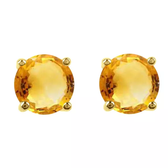 Round 5 MM Citrine 925 Sterling Silver Gold Finish Christmas Stud Earring