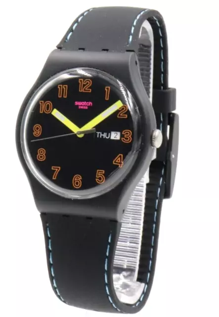 Swiss Swatch Originals DARK GLOW Black Silicone Day-Date Watch 40mm SO29B707 $85