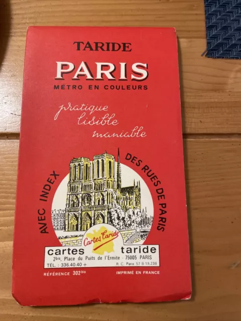 Map of Paris Taride Paris Metropolitain Vintage Fold-out City Map