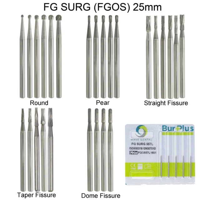 Wave Dental Surgical Burs 25mm Carbide Bur Friction Grip FG Round For High Speed 2