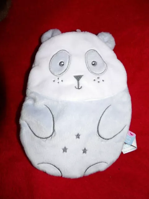 Doudou Plat Ovale Sucre d'Orge Ours Panda Blanc Gris Brodé Etoile Neuf