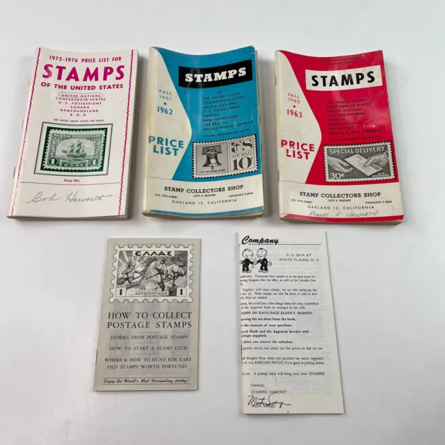 VINTAGE 1981-88 LOT OF 4 STAMP COLLECTING ALBUMS, PRICE LIST AND HOW-TO  BOOKLETS